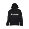 Back of the black Mercury Pro Team Hoodie with a white Mercury logo and “Pro Team” text across the shoulders and “MERCURY” printed down the sleeve.